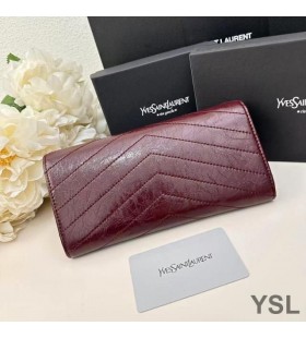 Yves Saint Laurent Grande Cassandra Bifold Portafoglio In Stropicciato Matelasse In Pelle Bordeaux