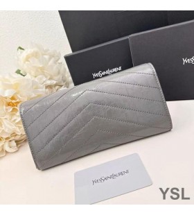 Yves Saint Laurent Grande Cassandra Bifold Portafoglio In Stropicciato Matelasse Pelle Grigio
