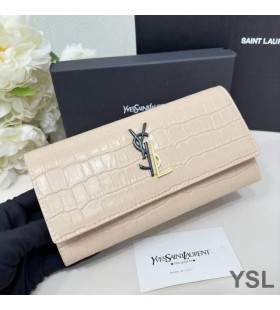 Yves Saint Laurent Grande Cassandra Decostruire Bifold Portafoglio In Coccodrillo Goffrato Pelle Di Albicocca