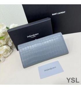 Yves Saint Laurent Grande Cassandra Decostruire Bifold Portafoglio In Coccodrillo Goffrato Pelle Blu Cielo