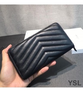 Yves Saint Laurent Grande Monogramma Zip Intorno Portafoglio In Pelle Matelasse Nero