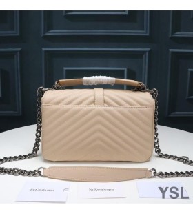 Yves Saint Laurent Medio Classico College Catena Borsa Matelasse Leather Albicocca/Argento