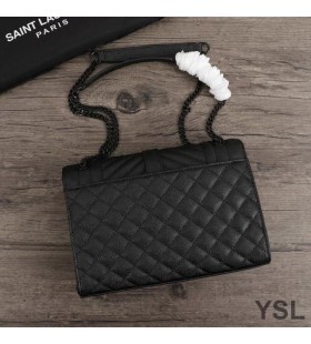 Yves Saint Laurent Media Busta Catena Sacchetto In Misto Granulare In Pelle Matelasse Nero