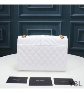 Yves Saint Laurent Media Busta Catena Sacchetto In Misto Granulare Matelasse Leather Bianco/Oro