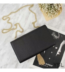 Yves Saint Laurent Medium Kate Chain Bag with Tassel In Grained Leather Black/Gold
