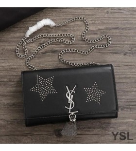 Yves Saint Laurent Media Kate Catena Borsa con Fiocco In Stelle Borchiati in Pelle Nero/Argento