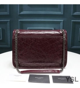 Yves Saint Laurent Media Niki Chain Bag Stropicciato E Trapuntato In Pelle Bordeaux/Argento