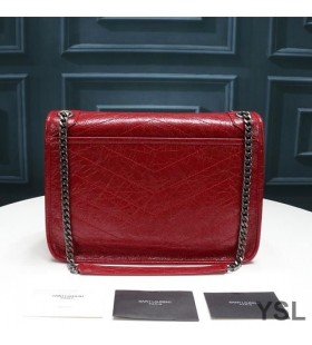 Yves Saint Laurent Media Niki Chain Bag Stropicciato E Trapuntato In Pelle Rosso/Argento