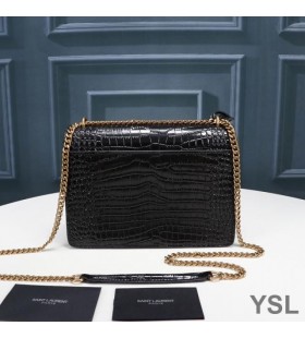 Yves Saint Laurent Media Tramonto Della Catena Di Borsa In Coccodrillo Goffrato Pelle Nero/Oro