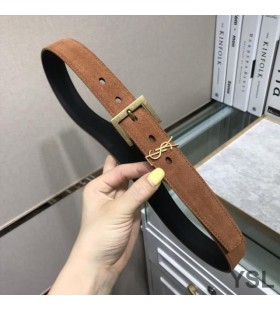 Yves Saint Laurent Monogram Cintura Con Fibbia Quadrata In Pelle Scamosciata Marrone/Oro