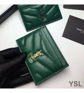 Yves Saint Laurent Monogram Card Case In Lambskin Matelasse Verde/Oro