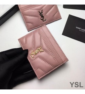 Yves Saint Laurent Monogram Card Case In Lambskin Matelasse Rosa/Oro