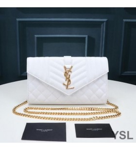 Yves Saint Laurent Monogram Catena Di Portafoglio In Misto Granulare Matelasse Leather Bianco/Oro