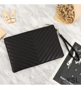 Yves Saint Laurent Monogram Clutch In Pelle Matelasse Nero/Argento