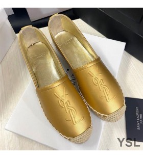 Yves Saint Laurent Monogram Espadrillas In Pelle Di Agnello D'Oro
