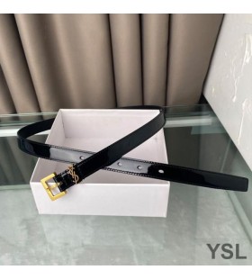 Yves Saint Laurent Monogram Stretti Cintura Con Fibbia Quadrata In Vernice Nero/Oro