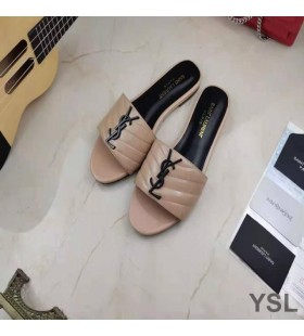 Yves Saint Laurent Monogram Diapositive In Matelasse Brevetto In Pelle Beige