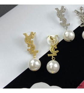 Yves Saint Laurent Opyum Orecchini Di Perle In Metallo E Cristallo Oro