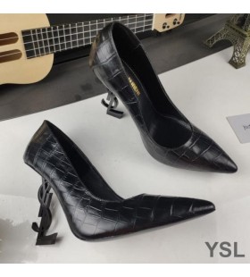 Yves Saint Laurent Opyum Pompe In Pelle di Alligatore Nero con Tacco Nero