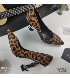 Yves Saint Laurent Opyum Pompe di Leopardo In Camoscio Nero con Tacco Marrone