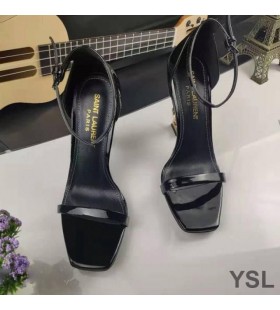 Yves Saint Laurent Opyum Sandali In Pelle verniciata d'Oro con Tacco Nero