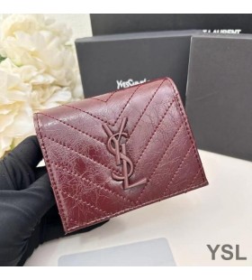 Yves Saint Laurent Piccolo Cassandra Bifold Portafoglio In Stropicciato Matelasse In Pelle Bordeaux