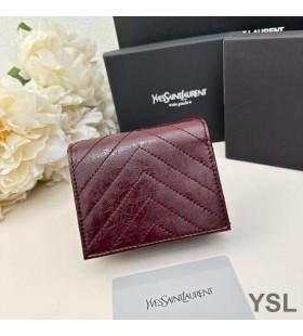 Yves Saint Laurent Piccolo Cassandra Bifold Portafoglio In Stropicciato Matelasse In Pelle Bordeaux