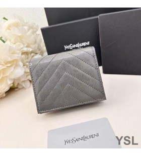 Yves Saint Laurent Piccolo Cassandra Bifold Portafoglio In Stropicciato Matelasse Pelle Grigio