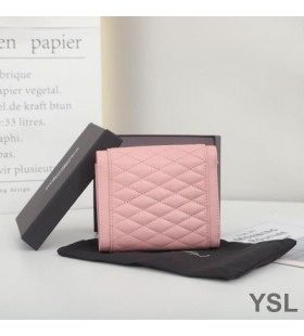 Yves Saint Laurent Piccolo Gaby A Tre Ante Portafoglio Trapuntato In Pelle Di Agnello Rosa/Oro