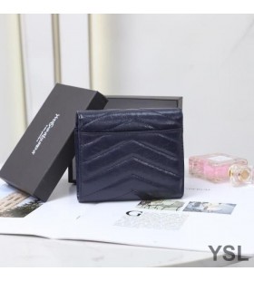 Yves Saint Laurent Piccolo Monogramma A Tre Ante Portafoglio In Stropicciato Matelasse In Pelle Blu Navy