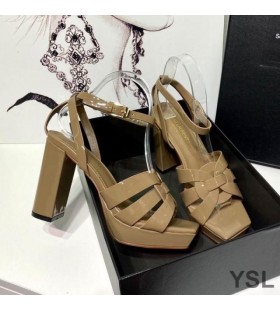 Yves Saint Laurent Tribute Piattaforma Sandali In Vernice Kaki