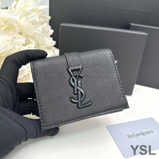 イヴ-サンローラン小線Bifold財布、微細な皮革黒