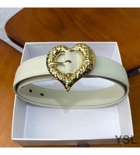 Yves Saint Laurent Heart Belt In Nappa Leather White/Gold