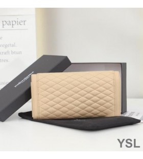 イヴ-サンローラン大Gabyフラップお財布に優れたキルティングLambskinアプリコット/ゴールド