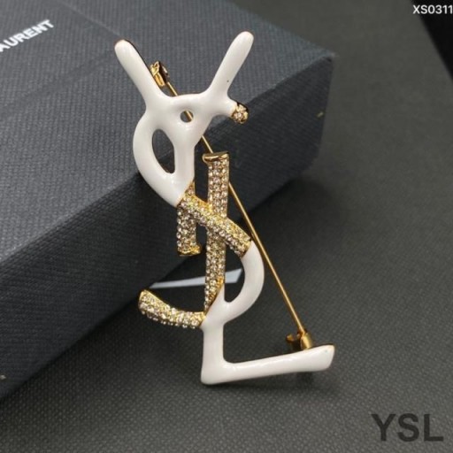 Yves Saint Laurent Opyum Brooch In Metal, Enamel and Crystals Gold/White