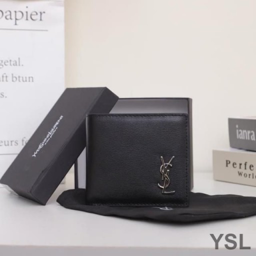 Yves Saint Laurent Tiny Monogram East/West Wallet In Smooth Leather Black/Silver