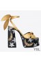 Yves Saint Laurent Paige Plattform Sandaler I Skinn med Sequin Broderi Gull