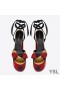 Yves Saint Laurent Paige Platform Sandals In Suede With Stars Patchwork Red