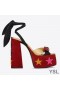 Yves Saint Laurent Paige Platform Sandals In Suede With Stars Patchwork Red