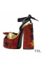 Yves Saint Laurent Paige Platform Sandals In Suede With Stars Patchwork Red