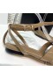 Yves Saint Laurent Hyllest Flatskjerm Sandaler I Patent Skinn Khaki