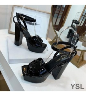 Yves Saint Laurent Godteri Plattform Sandaler I Patent Skinn Sort
