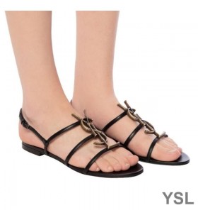 Yves Saint Laurent Cassandra Åpne Sandaler I Glatt Skinn Med Bambus-Logo Sort