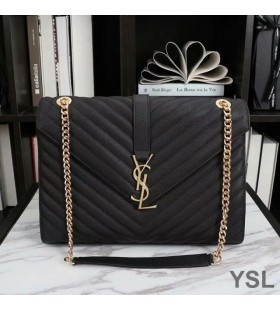 Yves Saint Laurent Stor Konvolutt Kjede Bag I Strukturert Matelasse Skinn Sort/Gull