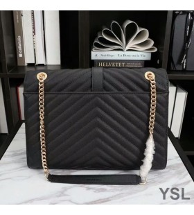 Yves Saint Laurent Stor Konvolutt Kjede Bag I Strukturert Matelasse Skinn Sort/Gull