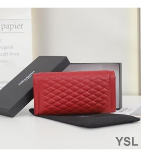 Yves Saint Laurent Large Gaby Flap Wallet In Quilted Lambskin Red/Gold