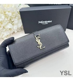 Yves Saint Laurent Stor Linje Bifold Lommebok I Kornet Skinn Sort/Gull