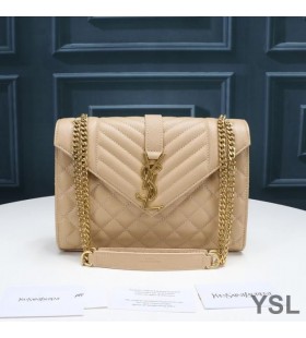 Yves Saint Laurent Middels Konvolutt Kjede Bag I Blandet Slipt Matelasse Skinn Aprikos/Gull