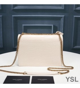 Yves Saint Laurent Middels Solnedgang Kjede Bag I Krokodille Preget LÃ¦r Hvit/Gull