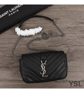 Yves Saint Laurent Mini-Konvolutt Kjede Bag I Matelasse Skinn Sort/Sølv